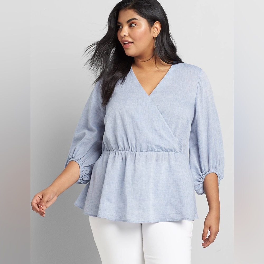 Lane Bryant Linen Crossover Peplum Top